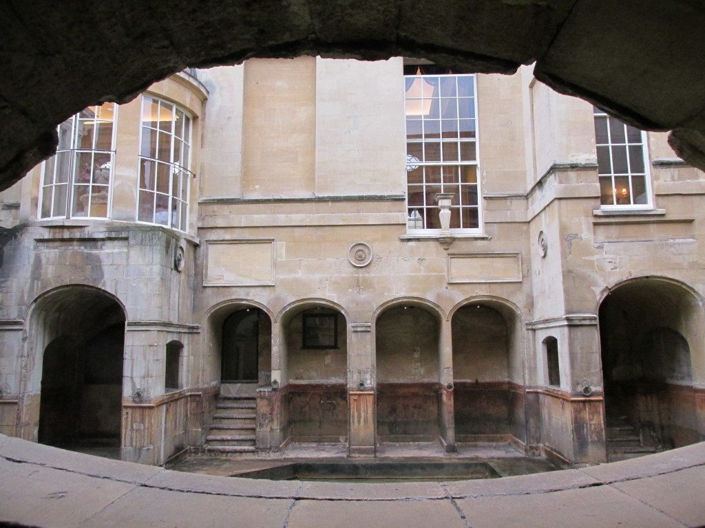 Windows of the Pump Room overlooking the Scared Spring.