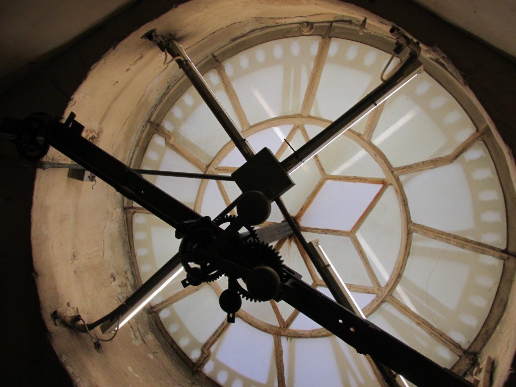 Behind the clock face in Bath Abbey