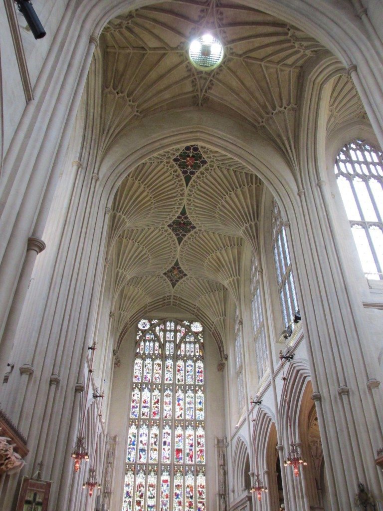 Beautiful fan vaulted ceiling inside Bath Abbey.