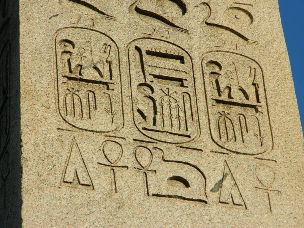 Hieroglyphics on obelisk in Place de al Concorde