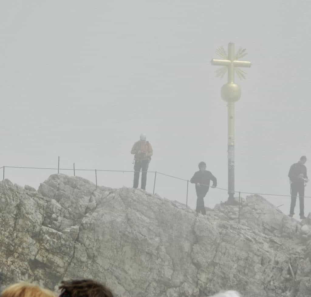  . . . and foggy at the top. The cross marks the highest point in Germany.