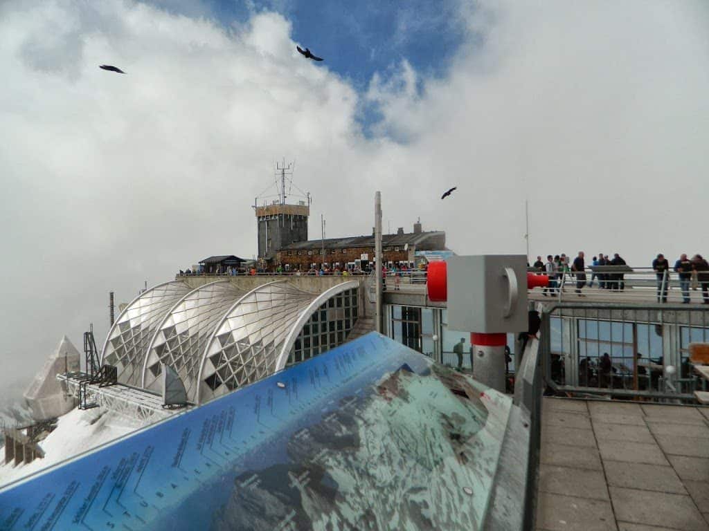 A view from the open-air restaurant at the top of the Zugspitze. 